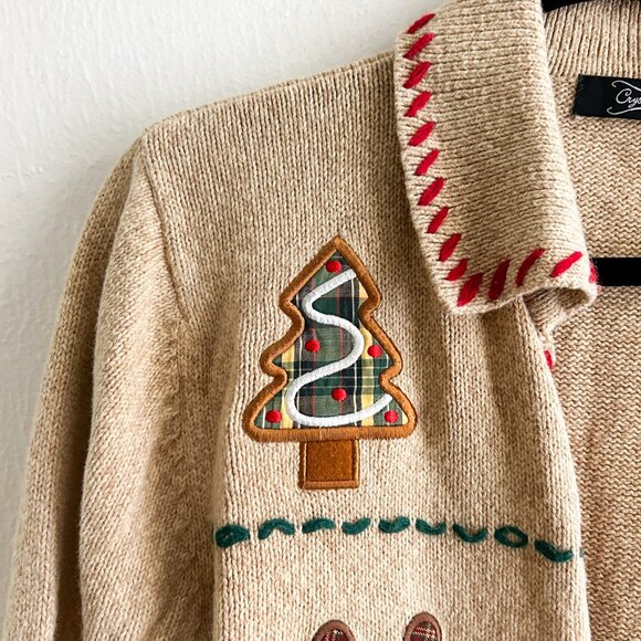 VINTAGE Crystal Kobe Ramie & Cotton Knit w/Christmas Cookie Appliqué Cardigan - Picture 5 of 12